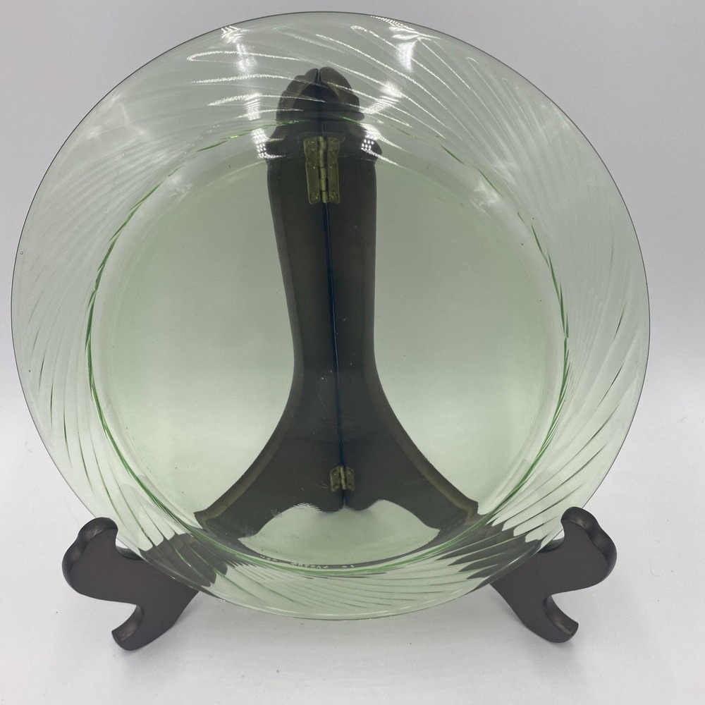 Pyrex 10" Dinner Plate‎ Green Swirl Pattern USA Glass 16 MCM Depression Retro